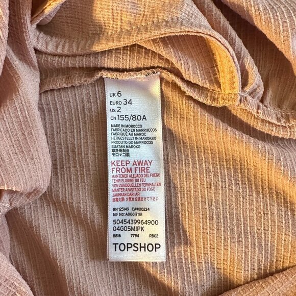 Women's 2 Topshop Wrap Front Tie Sleeve Blouse Blush Pink Textured Ties - Picture 9 of 10